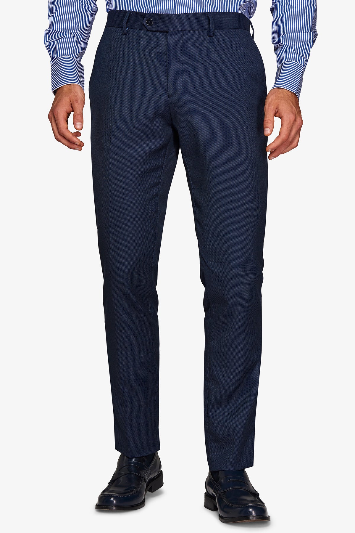 Pantaloni da abito occhio di pernice blu-Dan John