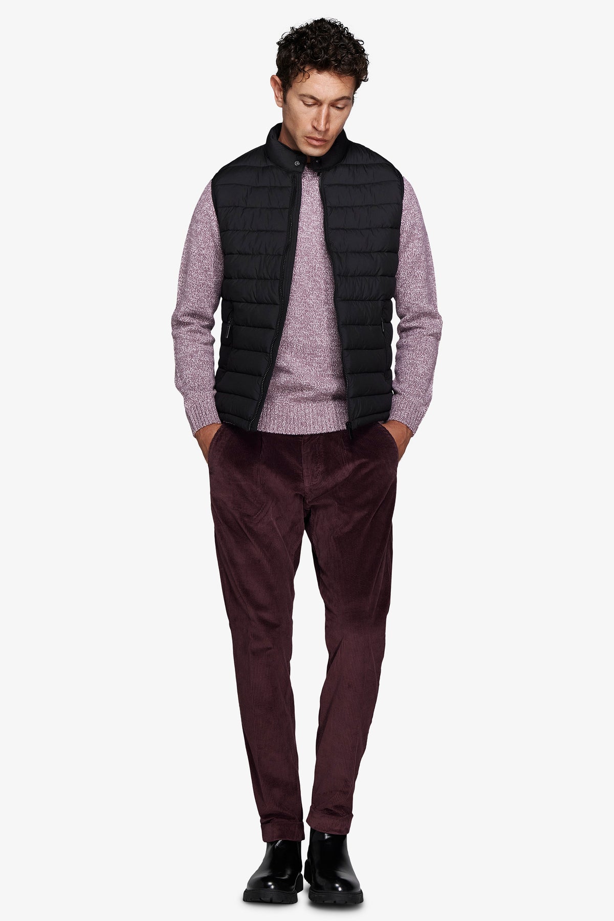 Gilet full zip trapuntato nero