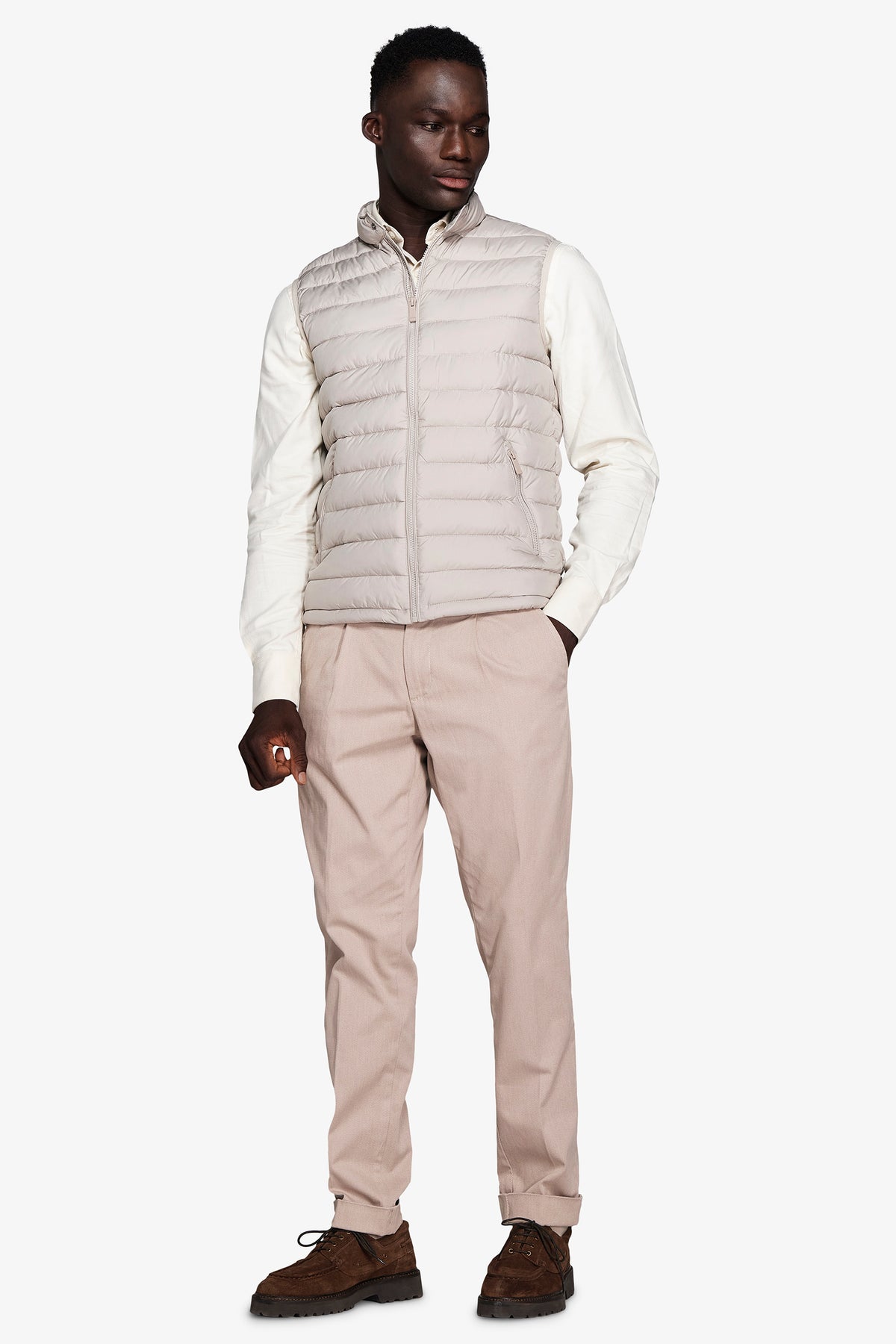 Gilet full zip trapuntato beige