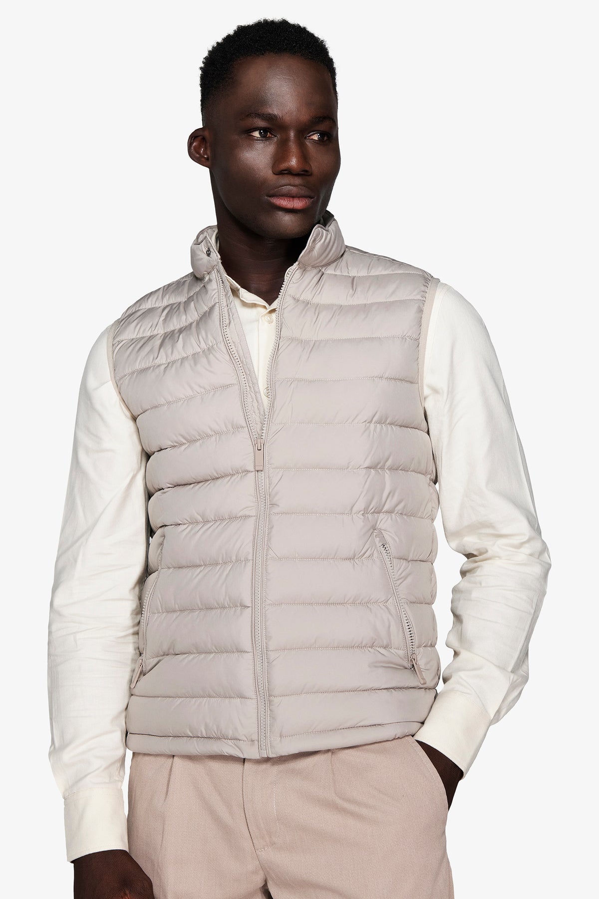 Gilet full zip trapuntato beige