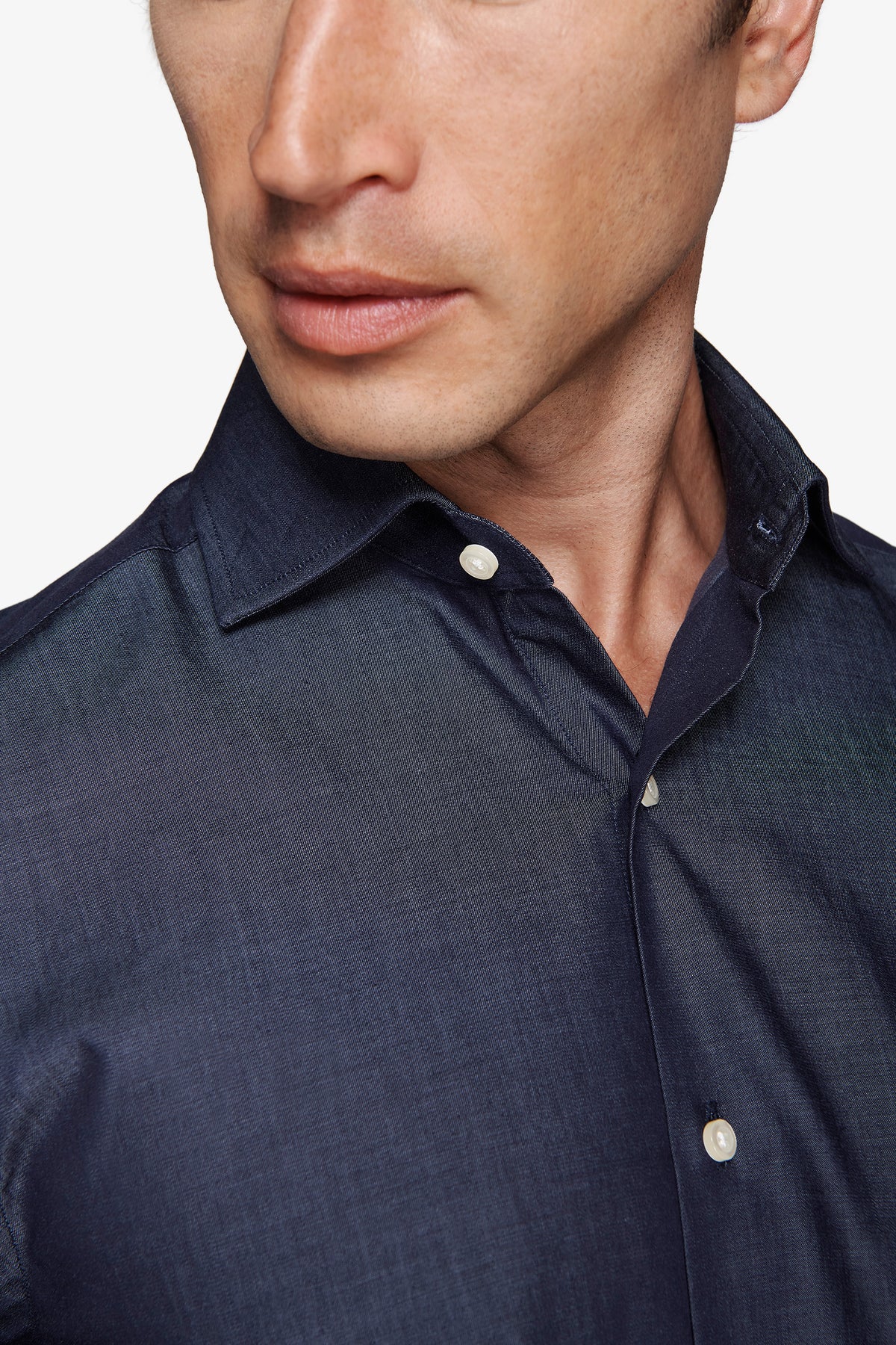 Chemise en gabardine effet denim coupe slim