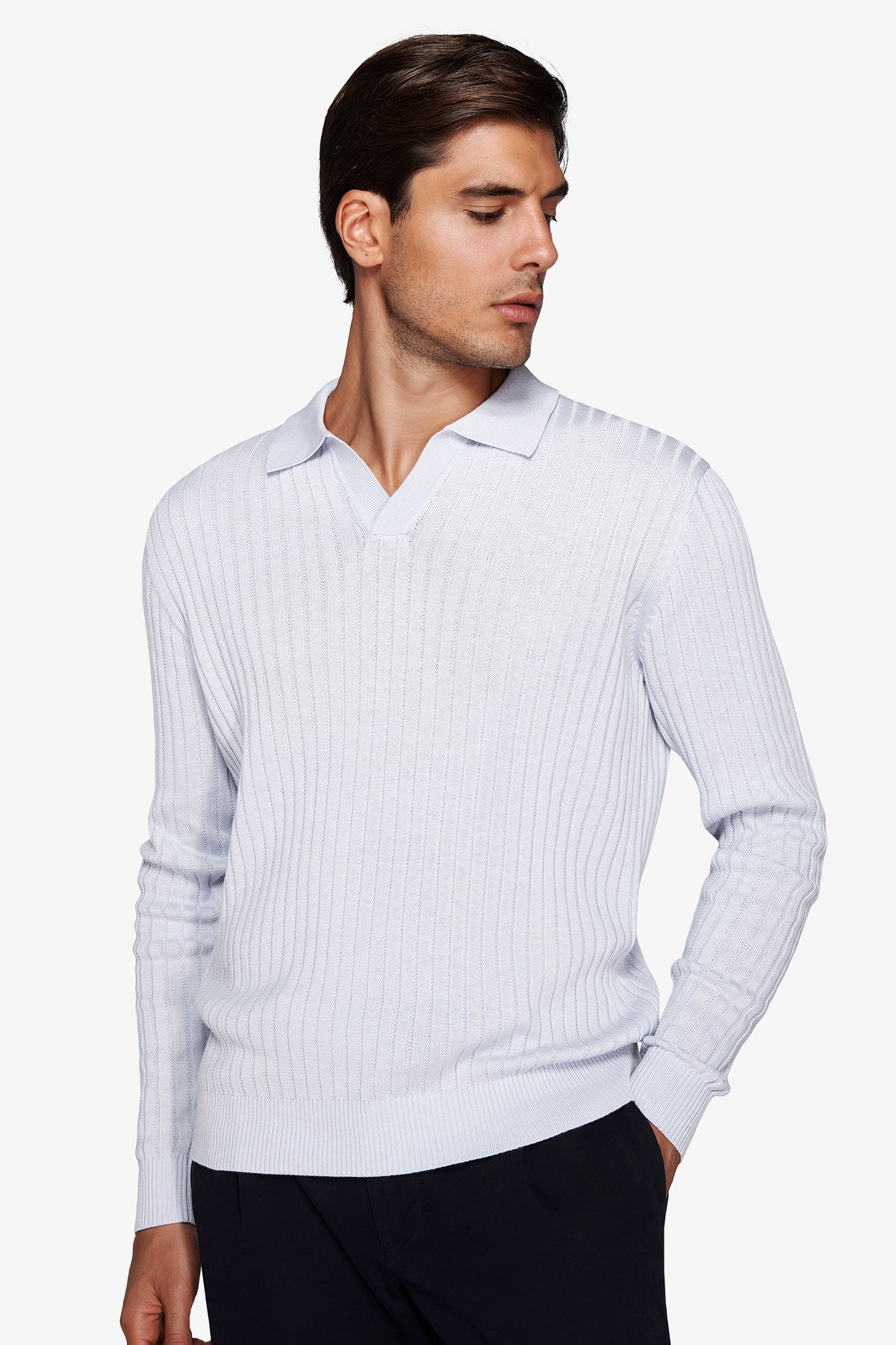 Polo in maglia collo aperto costa piatta celeste