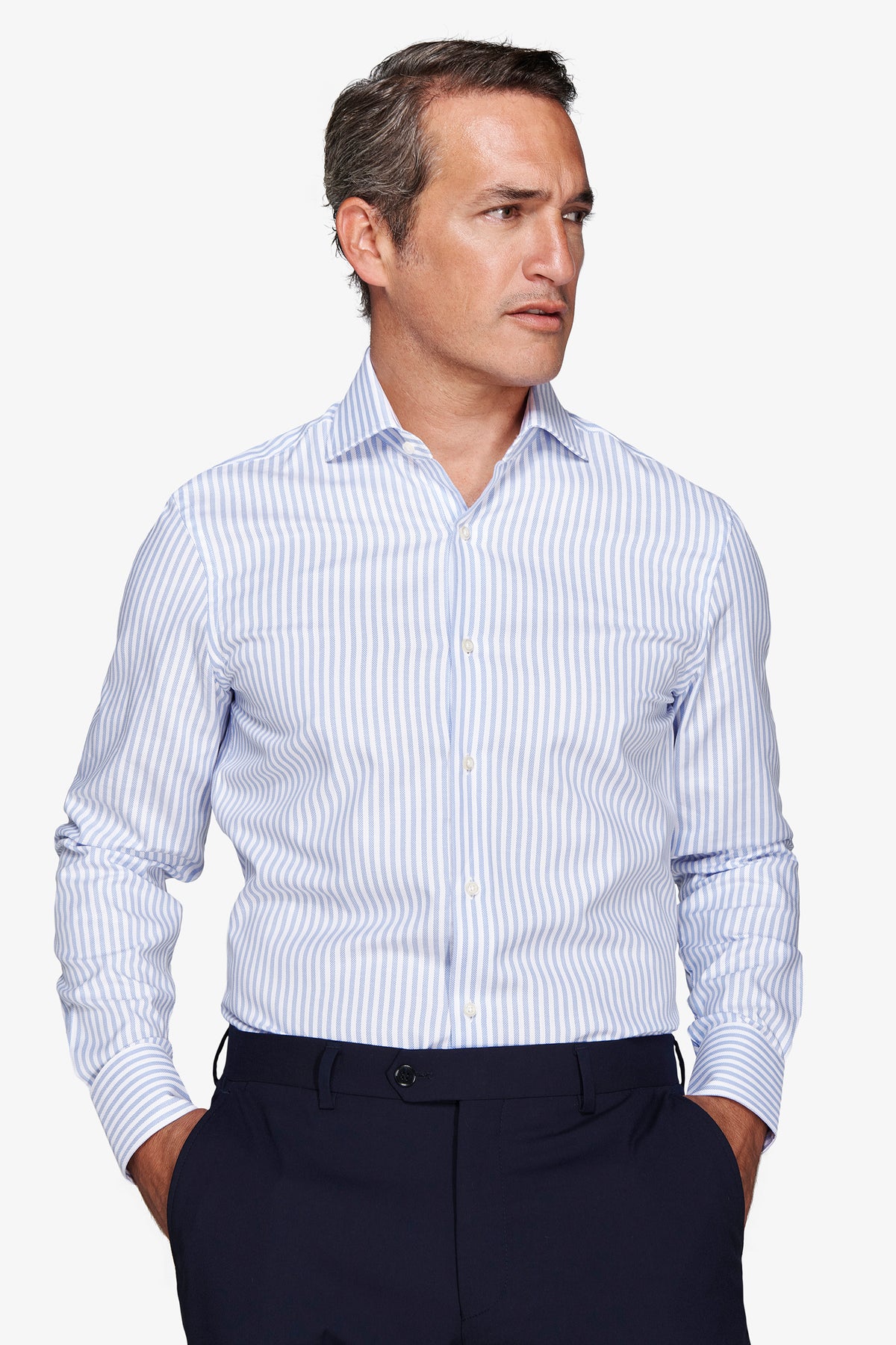Camicia a righe operata azzurra slim