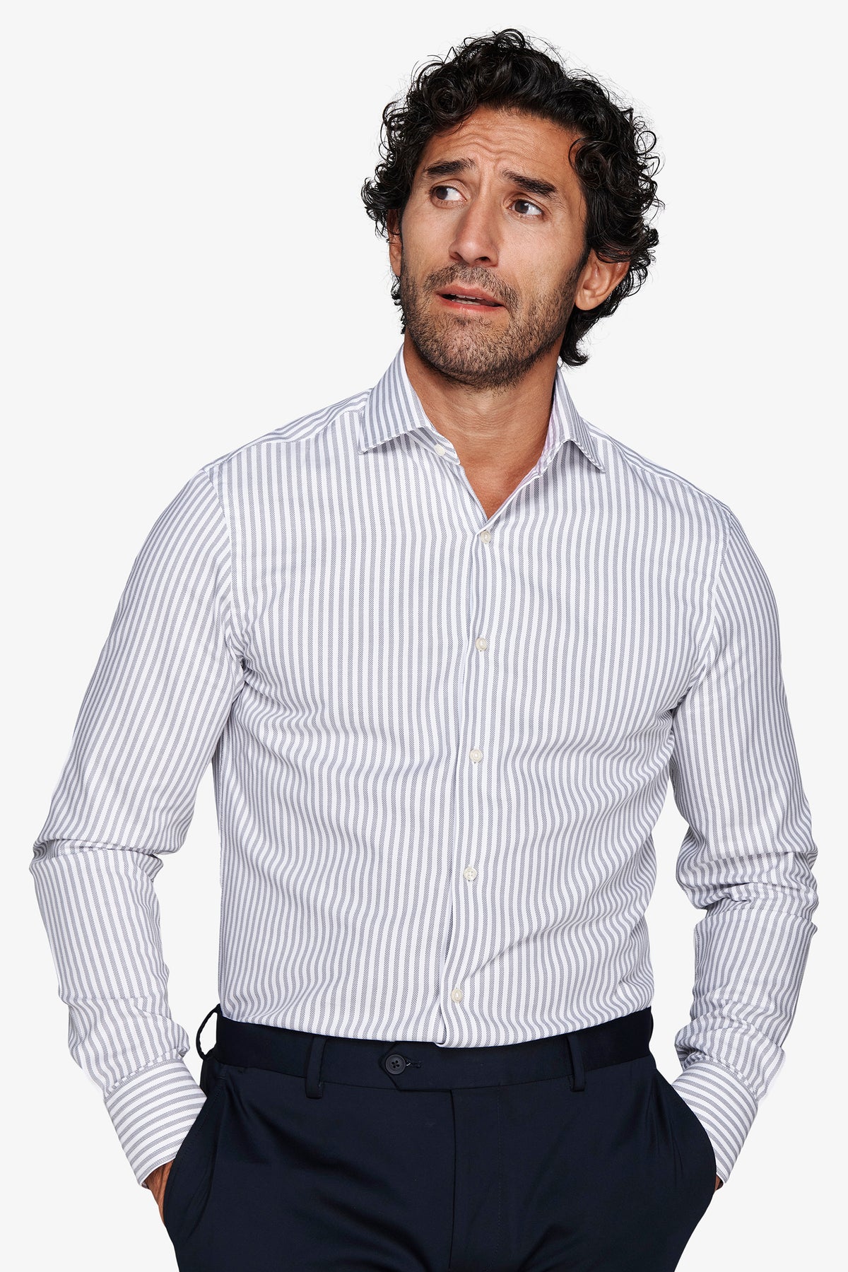 Camicia a righe operata grigia
