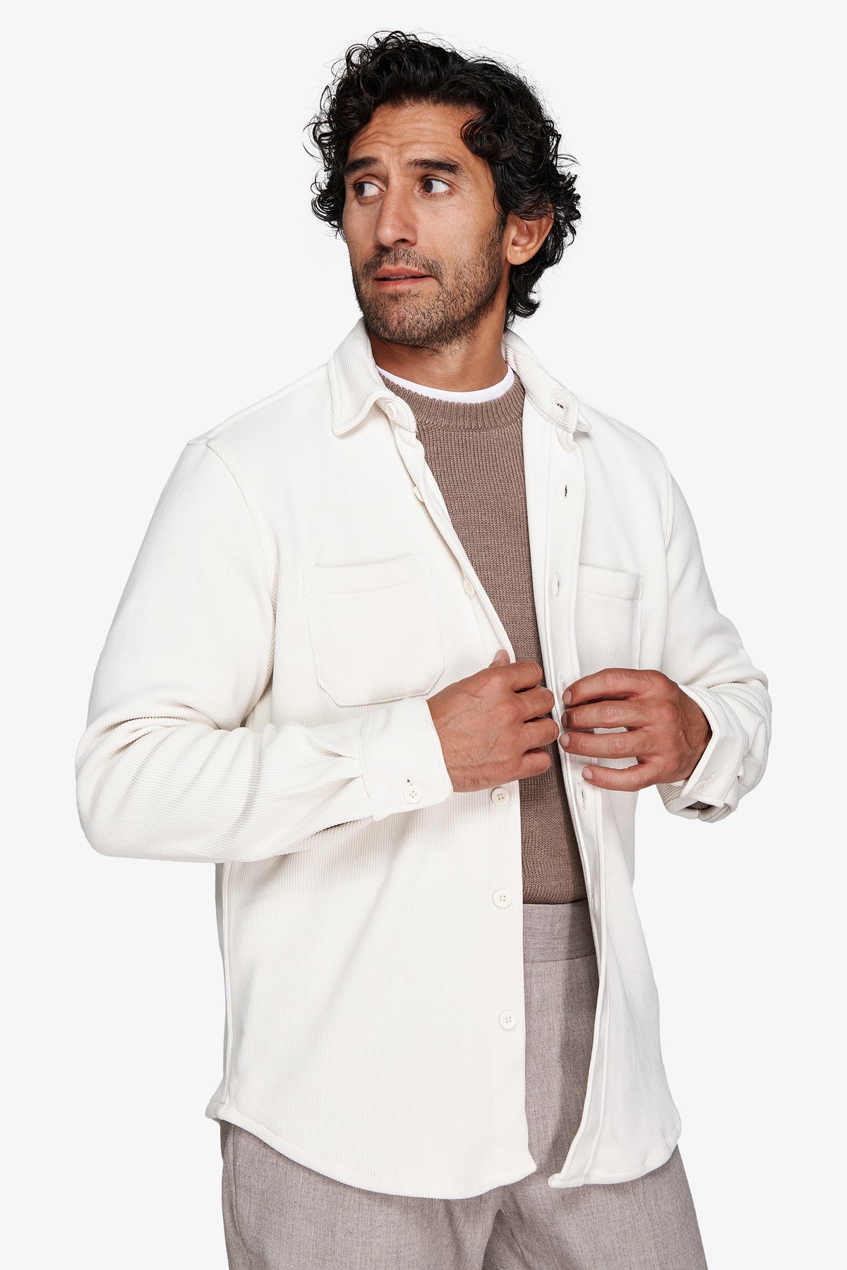 Overshirt effetto velluto a coste panna