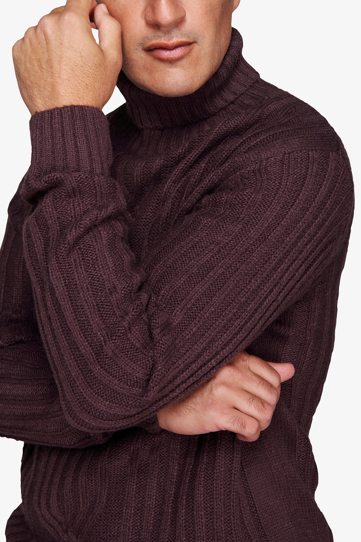 Pull col roulé côtelé bordeaux