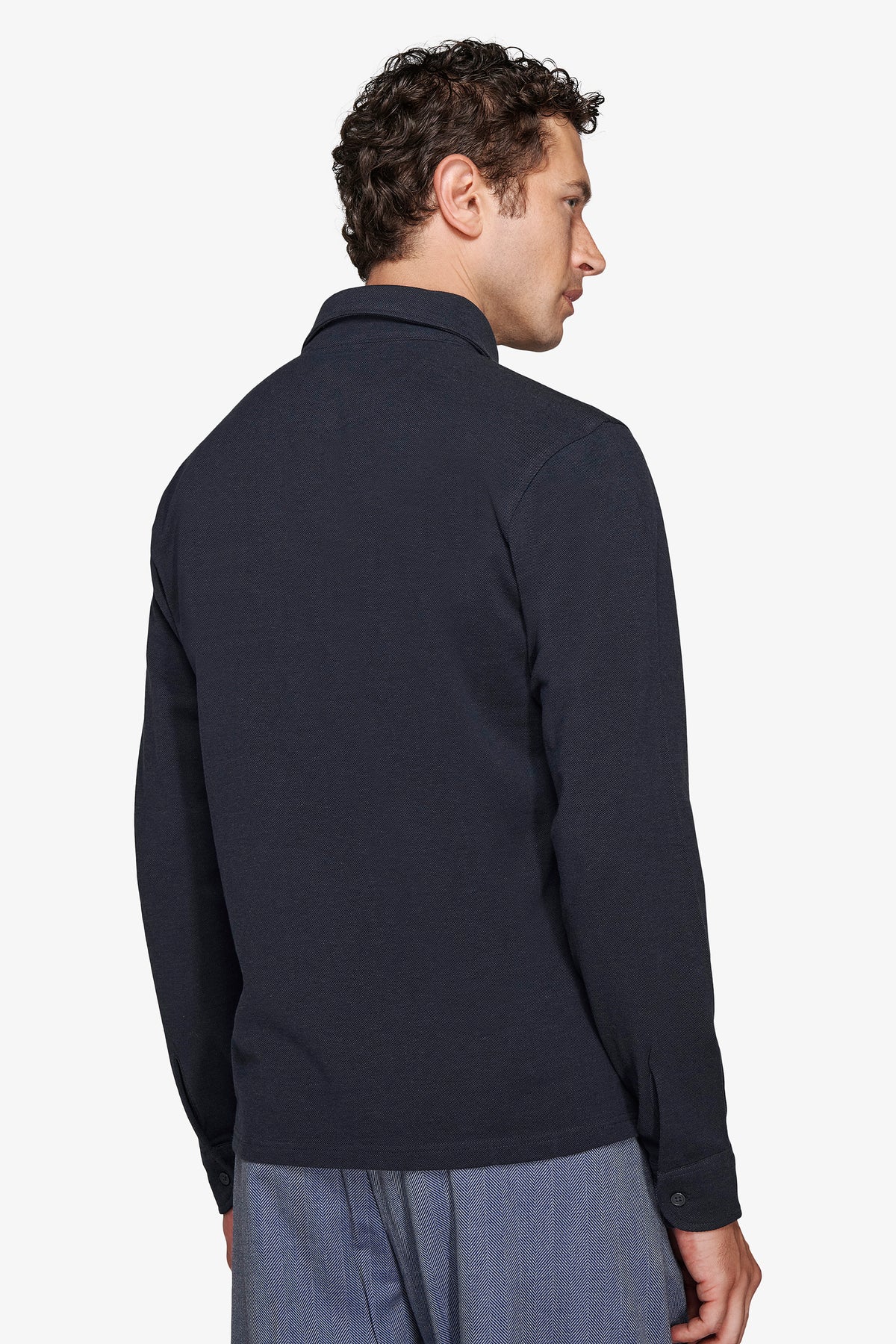 Polo piquet stretch con collo camicia avion