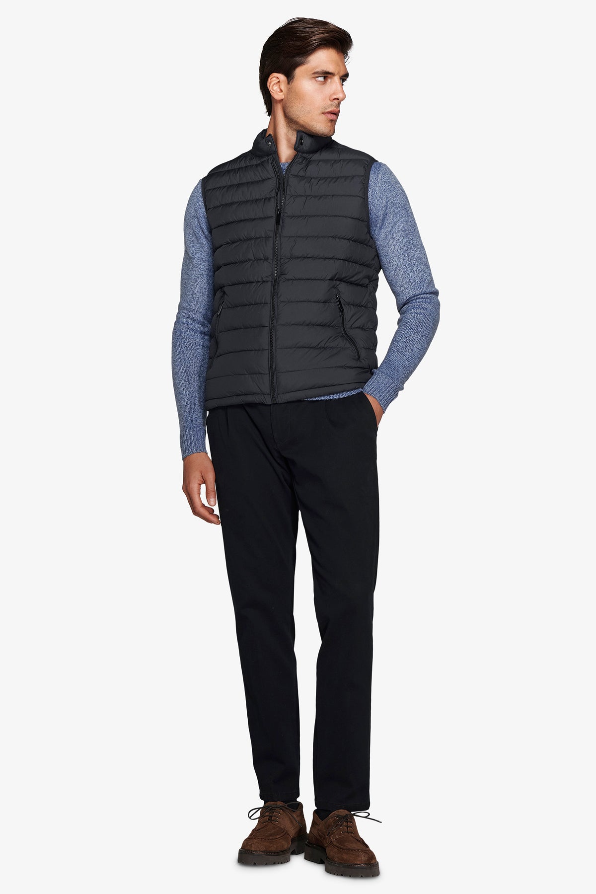 Gilet full zip trapuntato blu