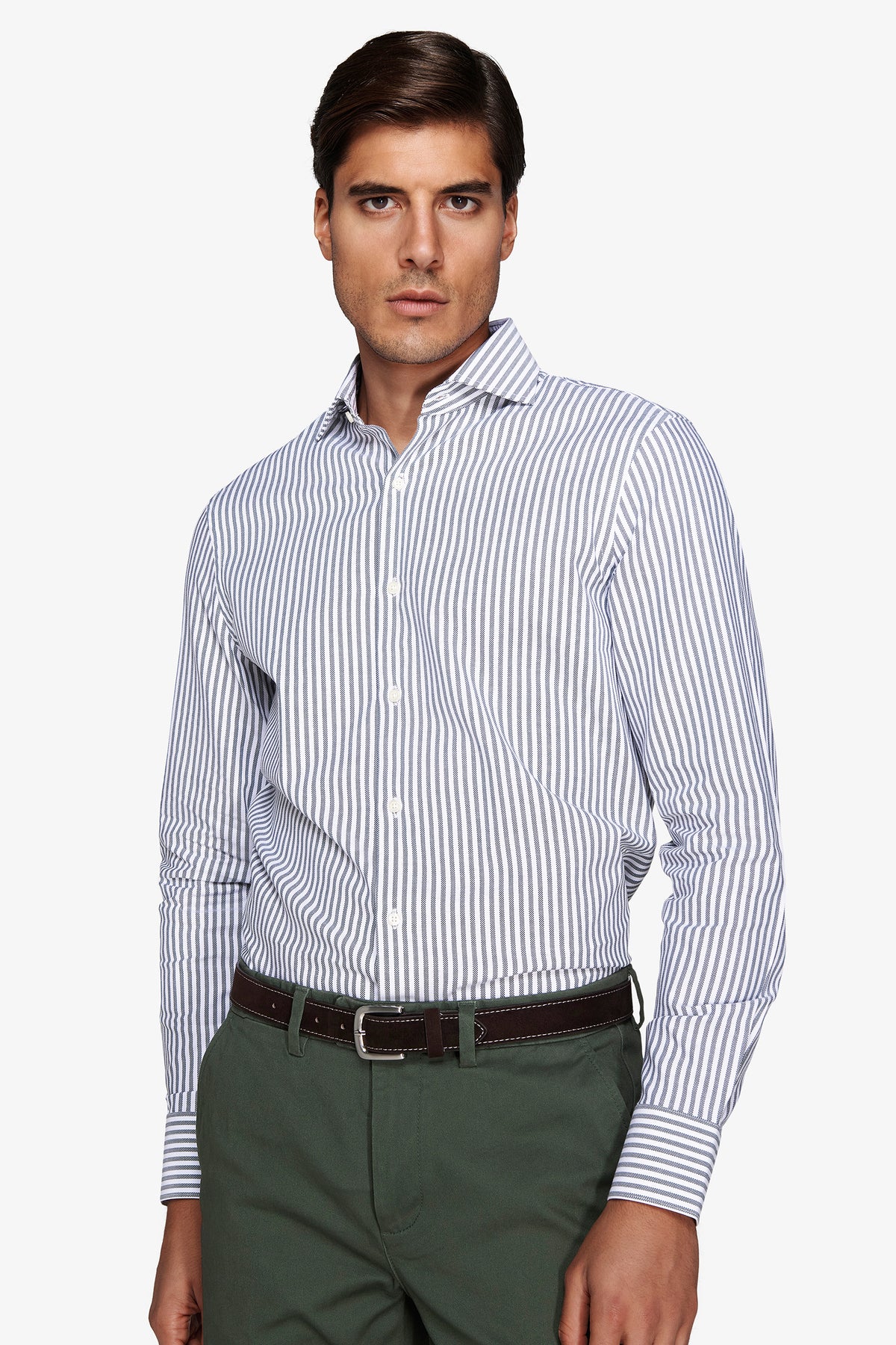 Camicia a righe operata verde