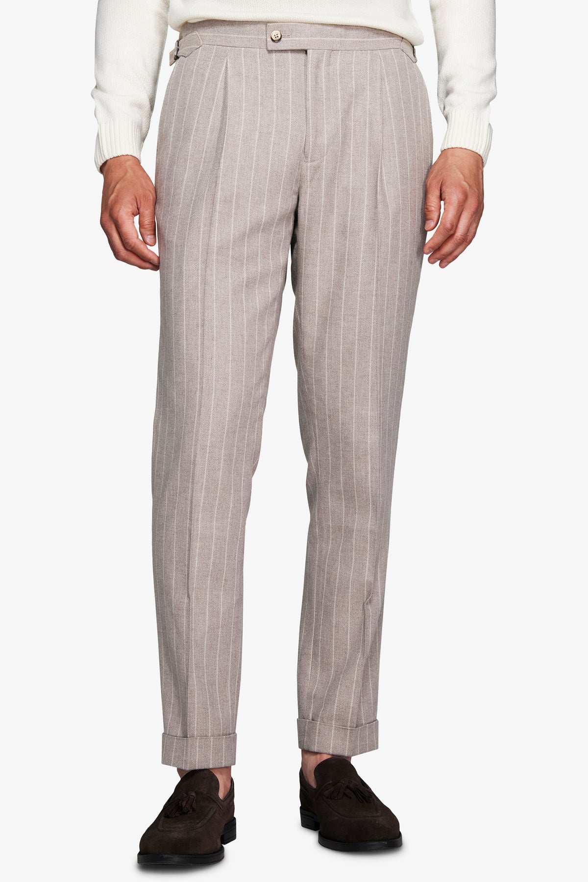 Pantaloni gessati tortora