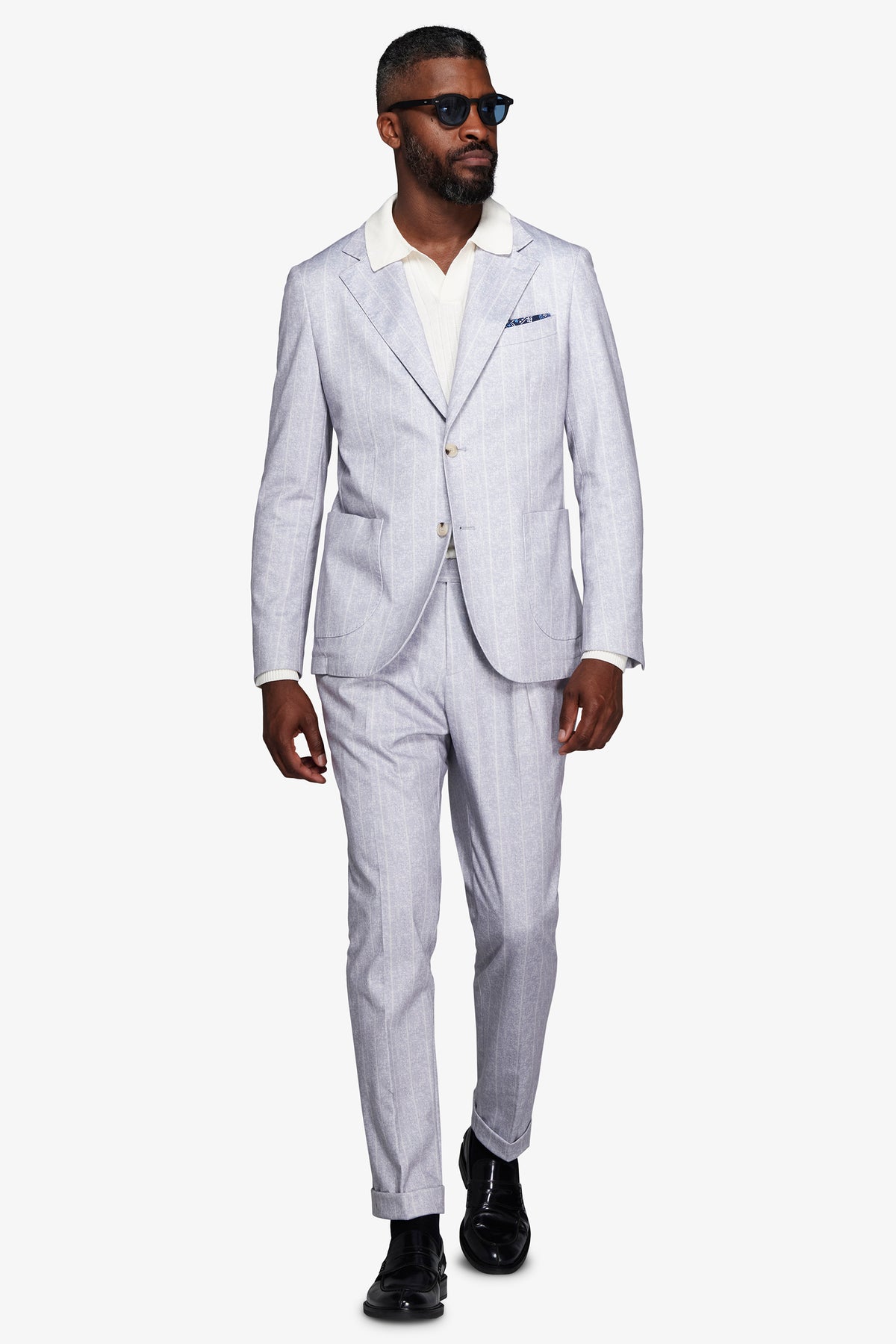 Giacca gessata celeste