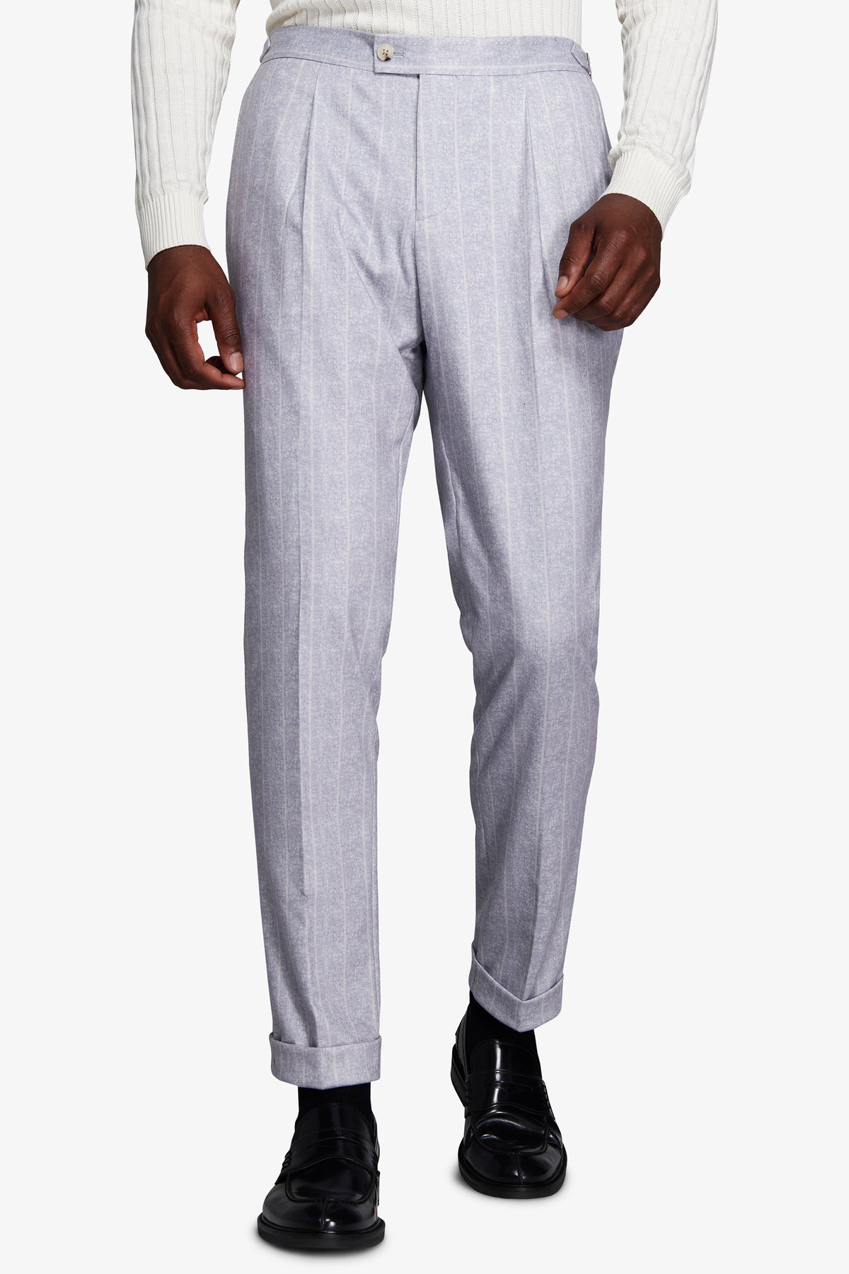 Pantaloni gessati celesti