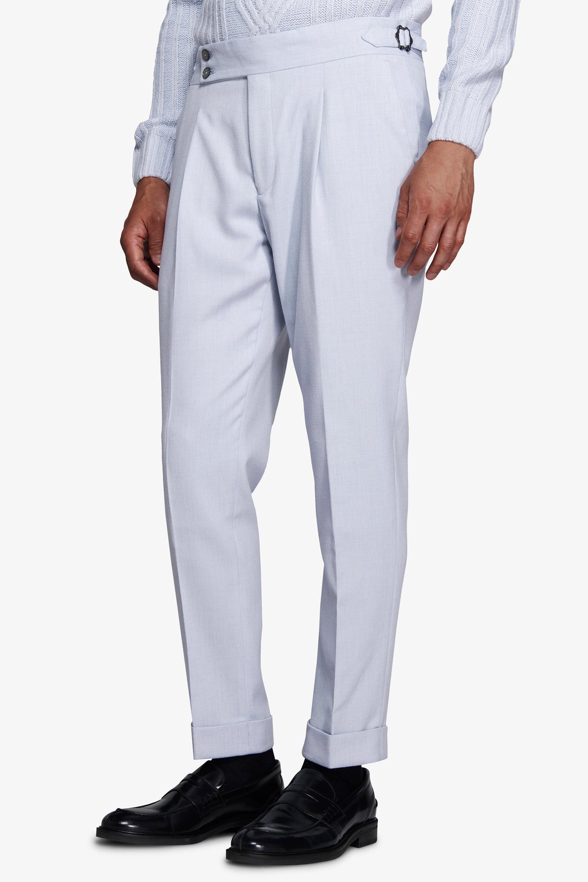 Pantaloni effetto flanella celeste