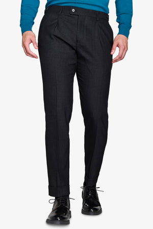 Black melange twill suit trousers