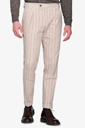 Beige pinstripe suit trousers