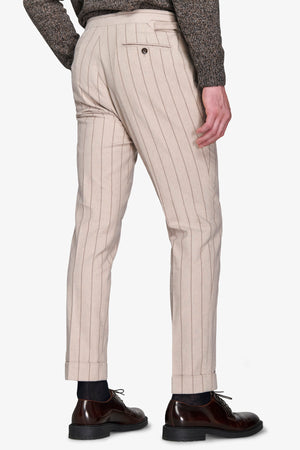 Beige pinstripe suit trousers