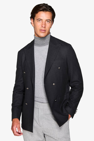 Black micro check double-breasted blazer