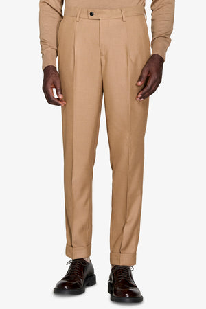 Camel twill suit trousers