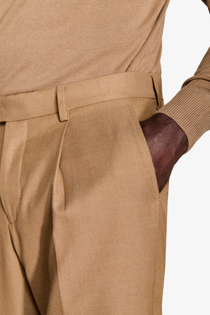 Camel twill suit trousers