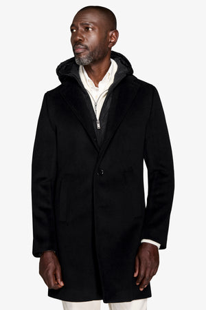 Black hooded bib coat