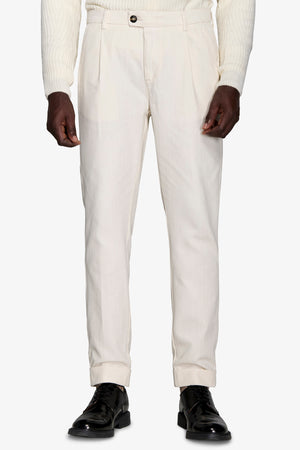 Cream Herringbone slim trousers