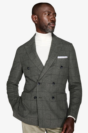 Green double-breasted check blazer