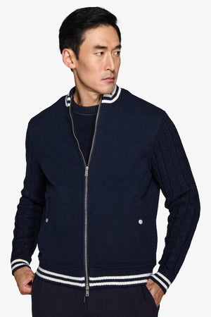 DNJ knit sleeves blue bomber jacket