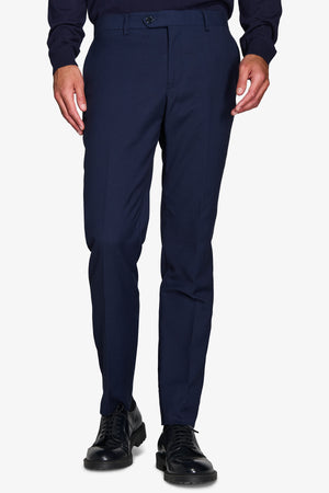 Blue textured slim suit trousers