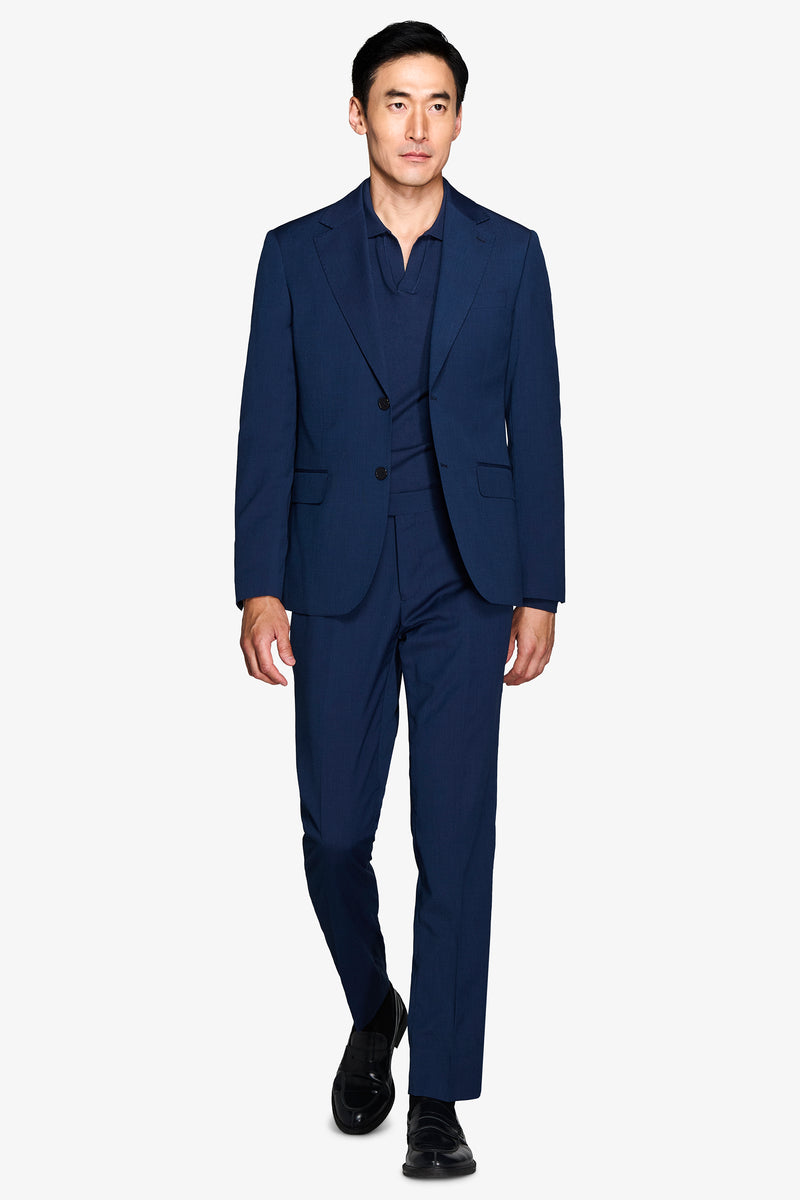 Giacca da abito trama punto a spillo blu slim-Dan John