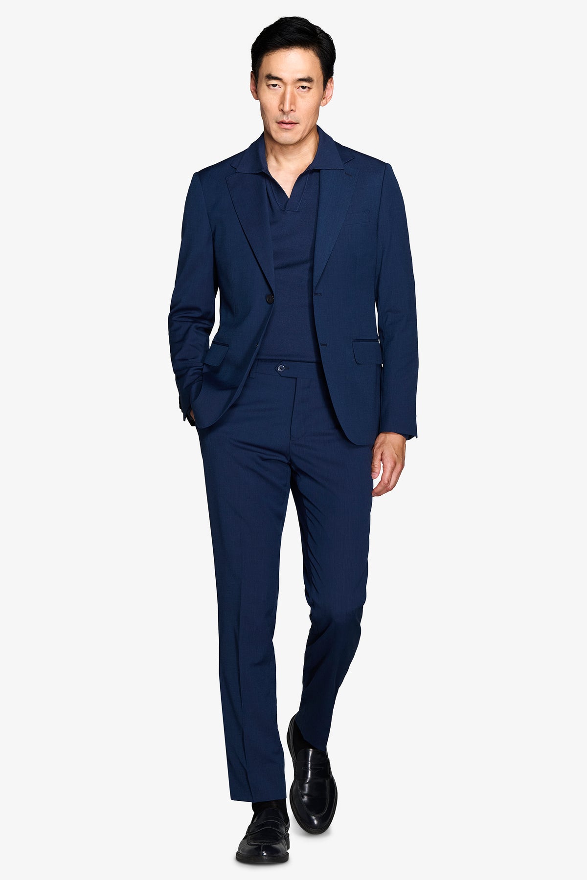 Giacca da abito trama punto a spillo blu slim-Dan John