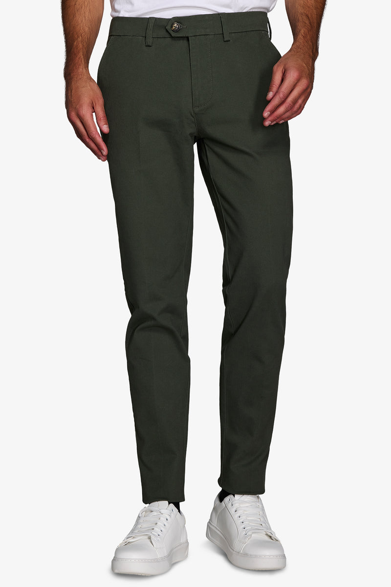 Pantalon chino en gabardine vert foncé