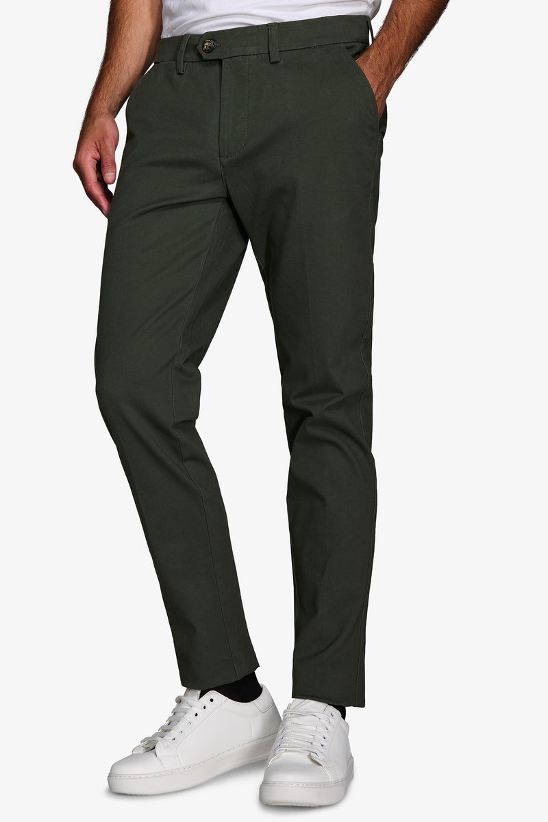 Pantalon chino en gabardine vert foncé