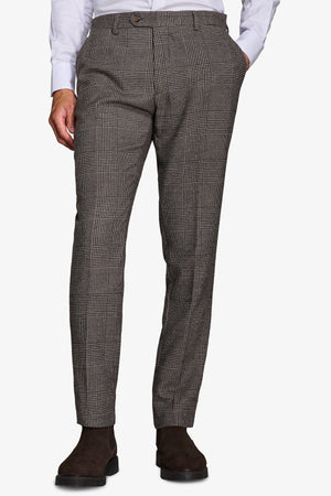 Taupe wool blend Prince of Wales suit trousers