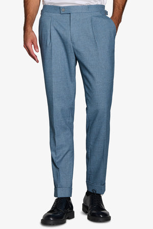 Sky flannel trousers with pleats