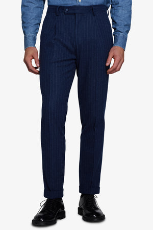 Avion blue flannel effect pinstripe trousers