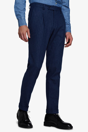 Avion blue flannel effect pinstripe trousers