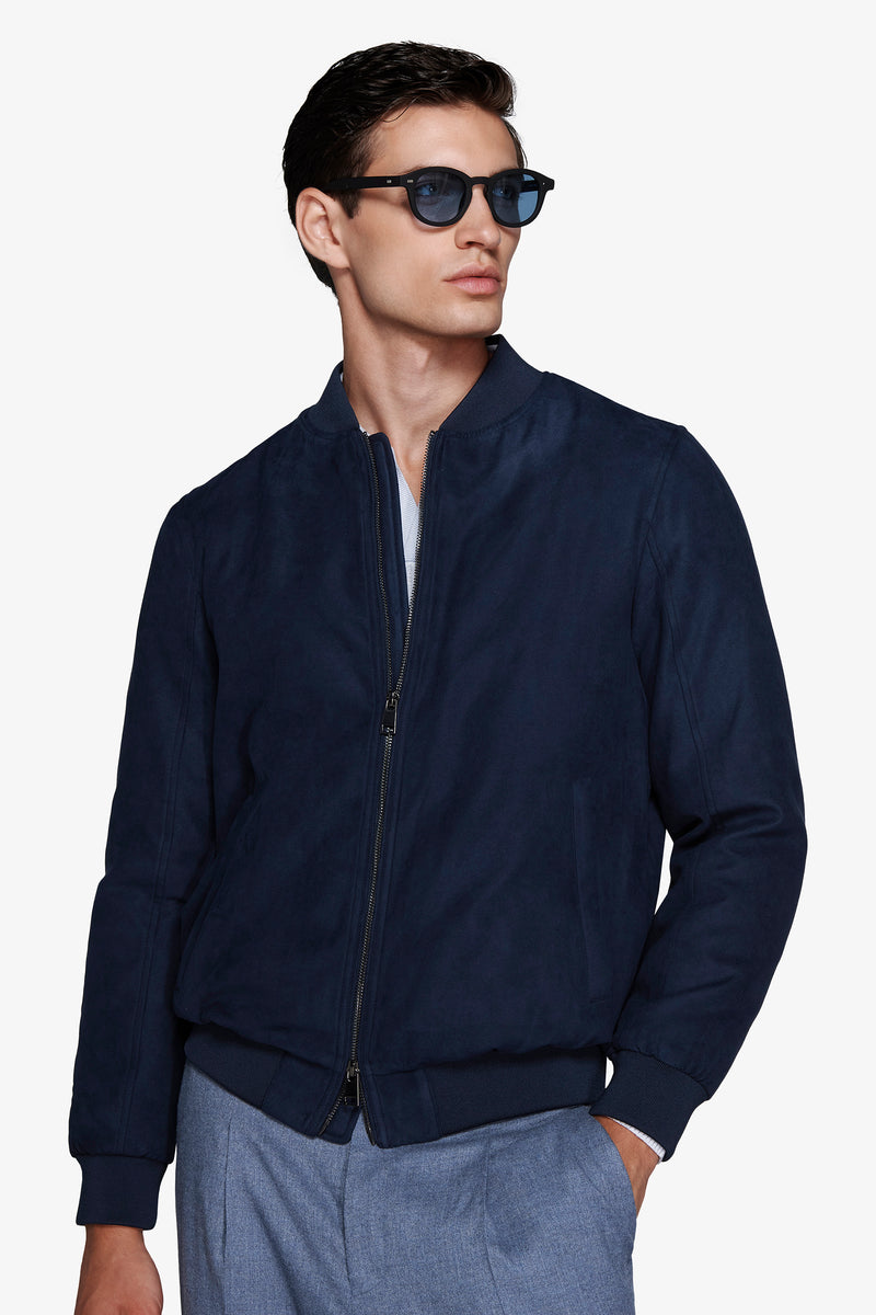 Bomber full zip in ecosuede avion