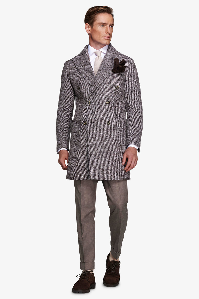 Cappotto doppiopetto tessuto diagonale tortora