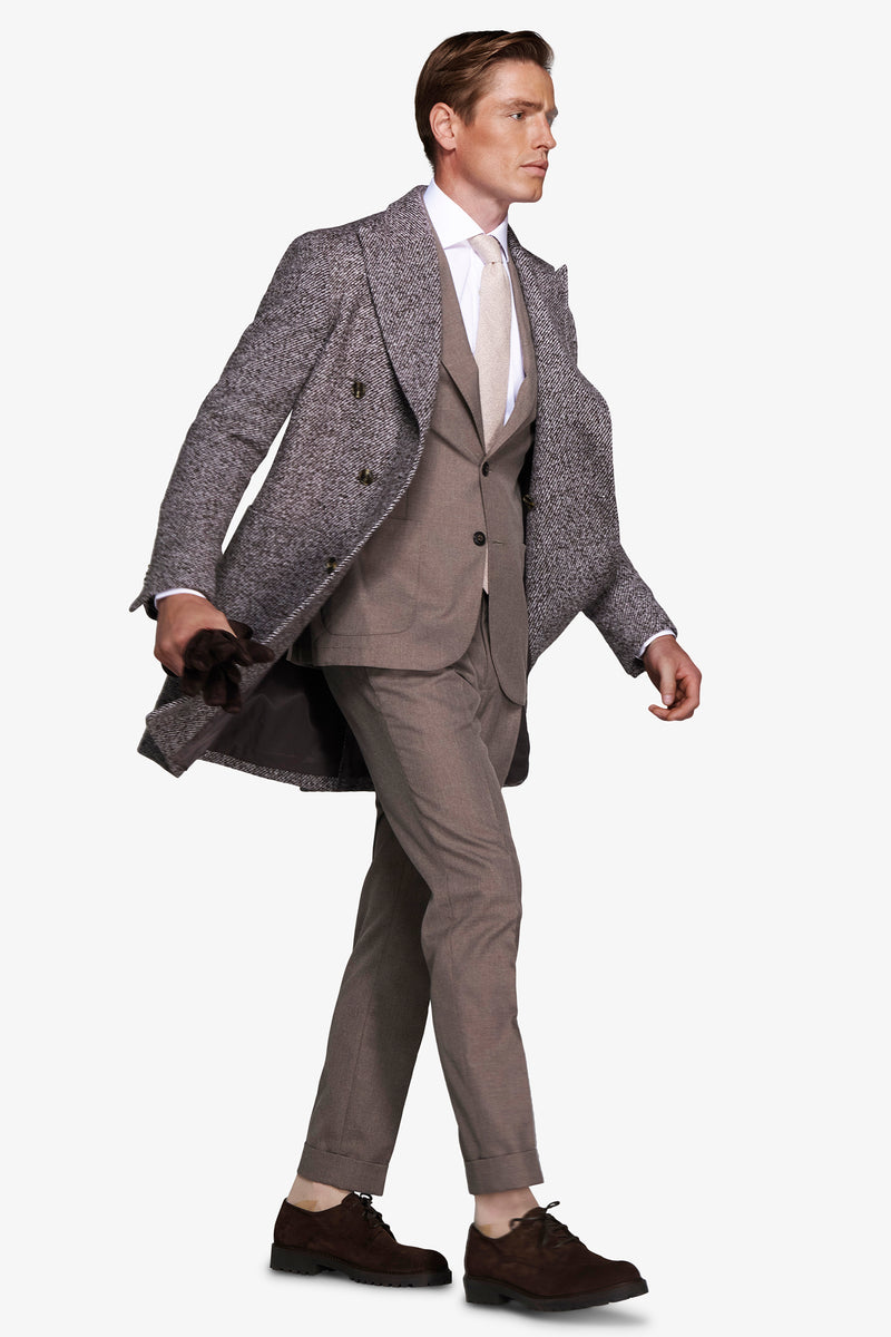 Cappotto doppiopetto tessuto diagonale tortora