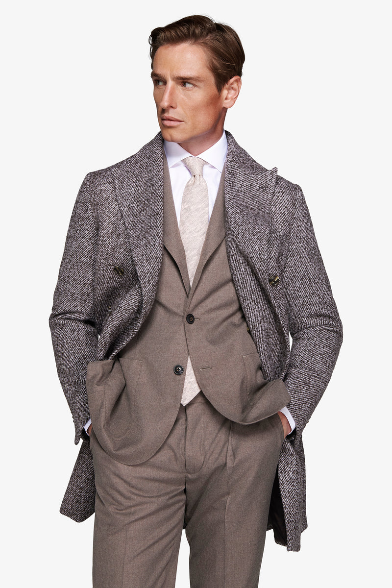 Cappotto doppiopetto tessuto diagonale tortora
