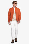 Orange ecosuede full zip bomber jacket