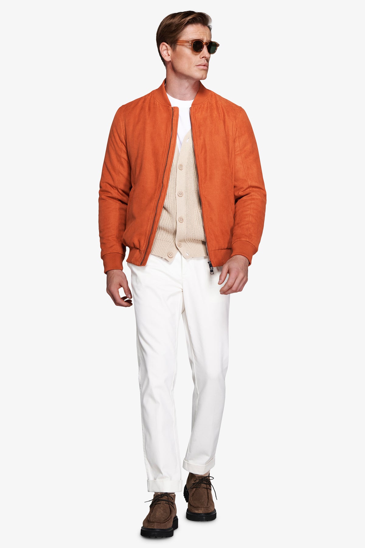 Blouson aviateur entièrement zippé en simili-daim orange