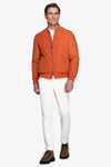 Orange ecosuede full zip bomber jacket