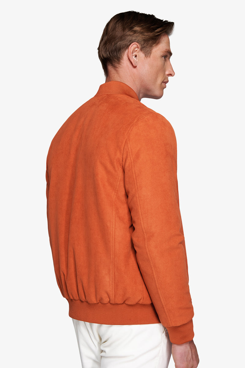 Orange ecosuede full zip bomber jacket