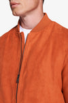 Orange ecosuede full zip bomber jacket