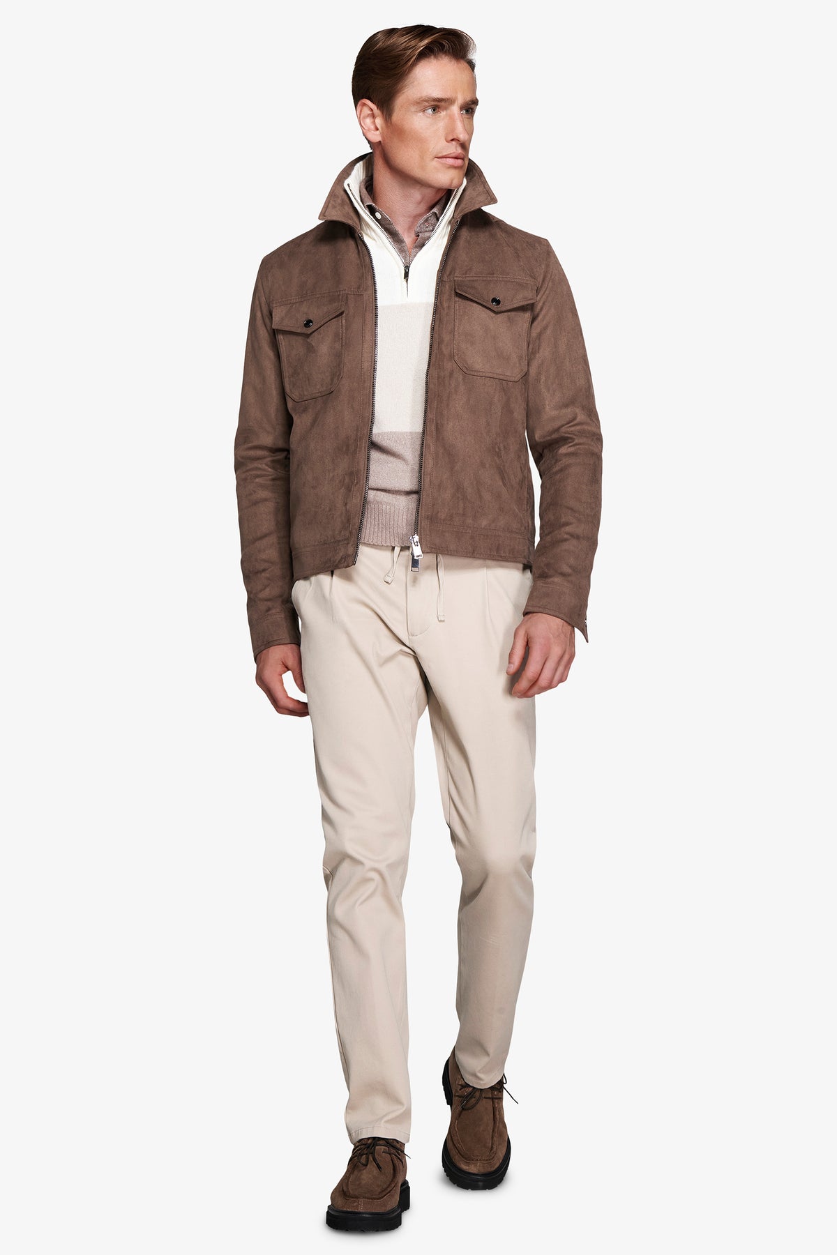 Blouson court en simili daim gris souris