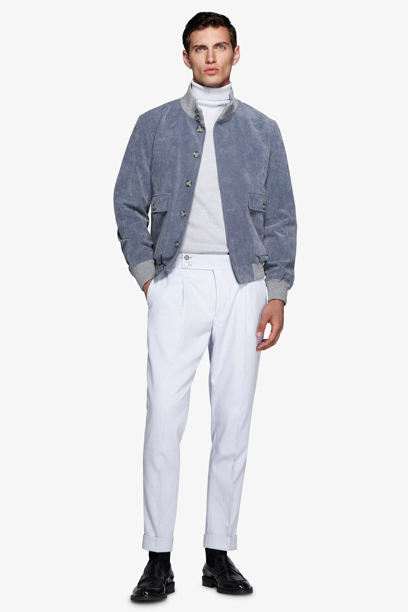 Powder blue corduroy bomber jacket