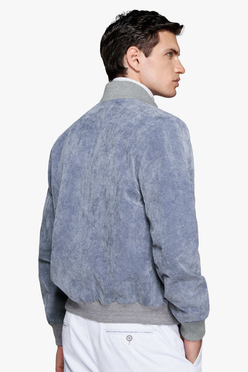 Powder blue corduroy bomber jacket