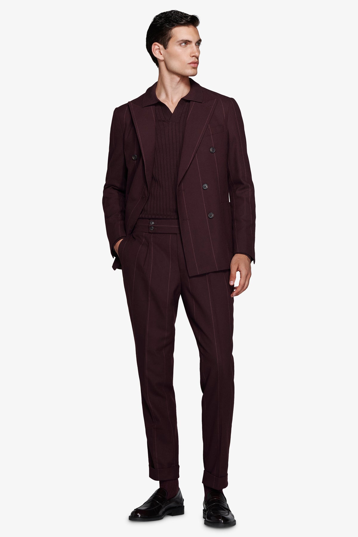 Giacca doppiopetto gessata bordeaux