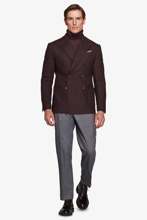 Burgundy double-breasted flannel effect blazer